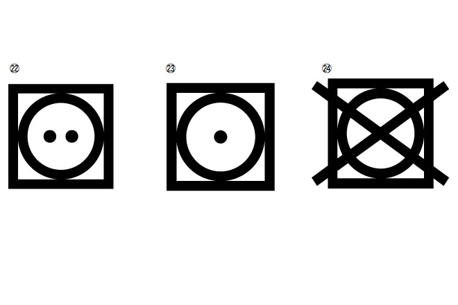 四角の中に丸を入れて洗濯物のタンブル乾燥の方法を表した3つの記号