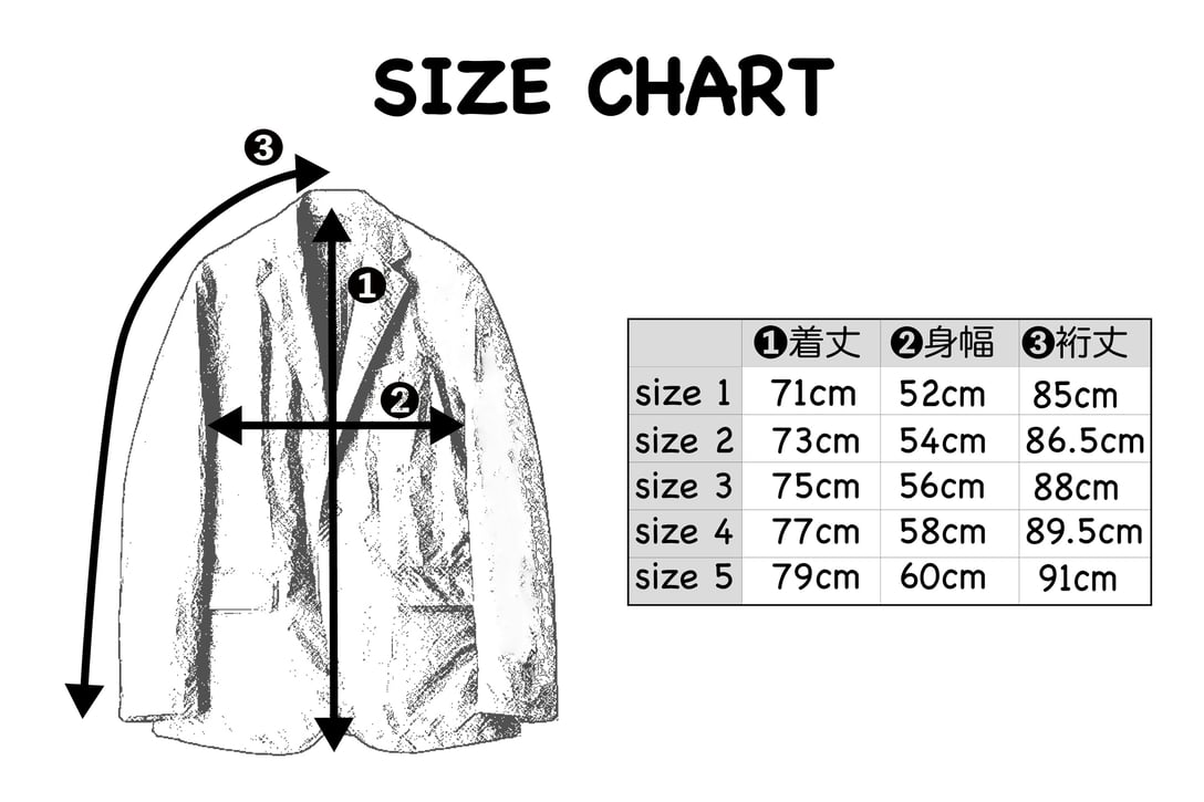 ジャケットのサイズチャート