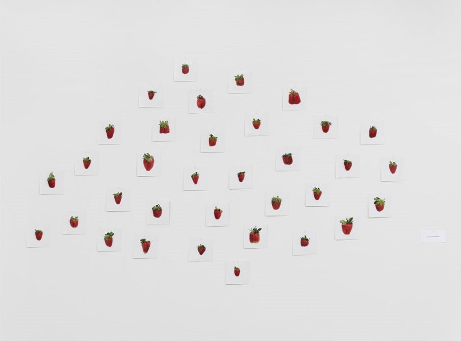 Hans-Peter Feldmann, One pound of strawberries, 34 colour photographs, pinned, 10.2 x 10 cm (4 x 3 7/8 in.) ©Hans-Peter Feldmann
