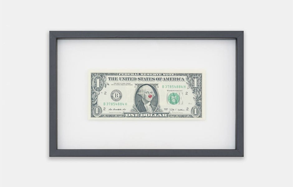 Hans-Peter Feldmann, Untitled, Red marker on dollar bill, Unframed: 6.6 x 15.6 cm (2 5/8 x 6 1/8 in.) ©Hans-Peter Feldmann