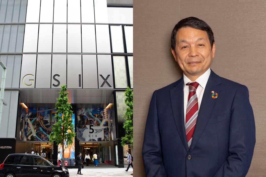 (左)ギンザ シックス外観、(右)近藤保彦社長 Image by FASHIONSNAP
