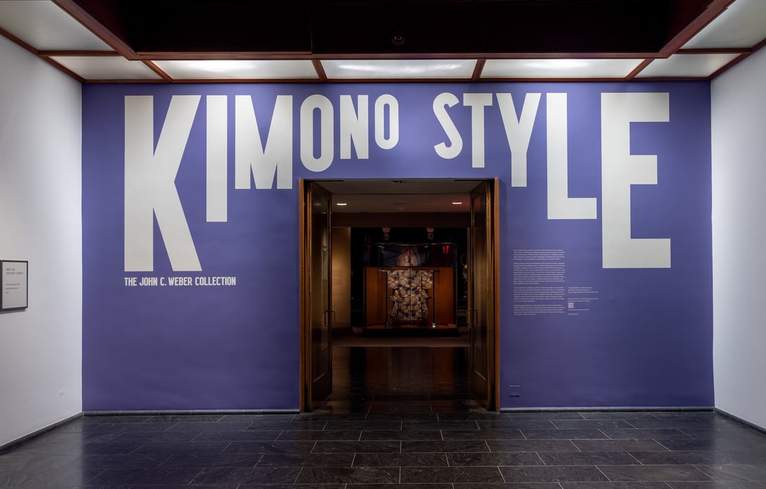 Installation view of Kimono Style: The John C. Weber Collection, on view June 7, 2022 – February 20, 2023 at The Metropolitan Museum of Art, New York. Photo by Bruce Schwarz, Courtesy of The Met