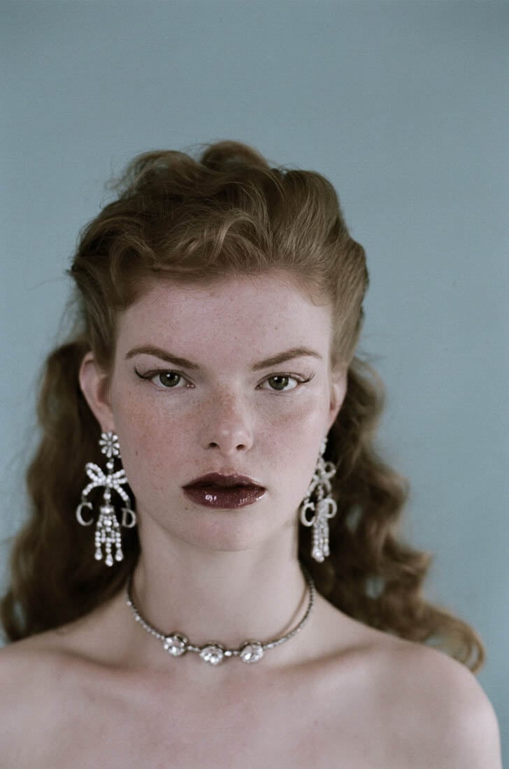 earrings by DIOR, necklace by MIU MIU