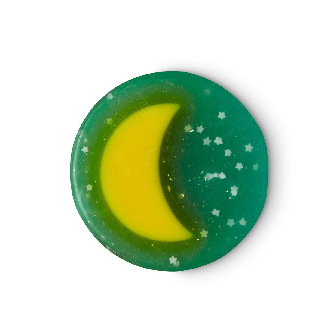 緑の円形で三日月がデザインされた石鹸