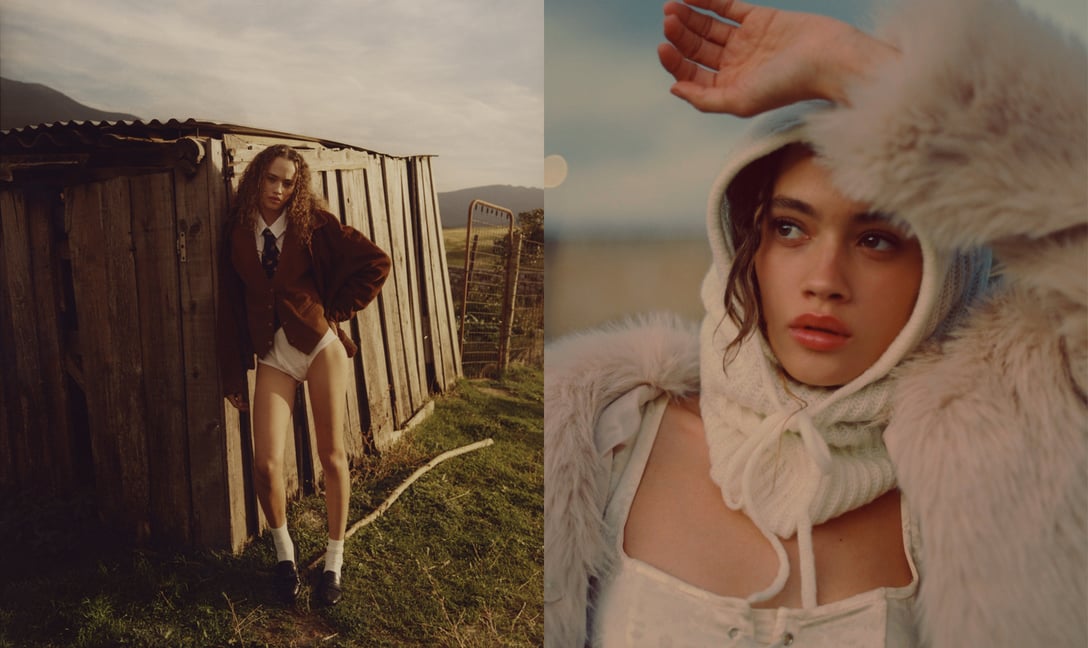 Top Photo:left - shirt by POLO RALPH LAUREN, shorts by BRANDY MELVILLE, shoes by MASSIMO DUTTI, tie by RALPH LAUREN, vintage jacket and vest stylist's own right - jacket by URBAN OUTFITTERS, corset by VIVIENNE WESTWOOD, headdress stylist's own