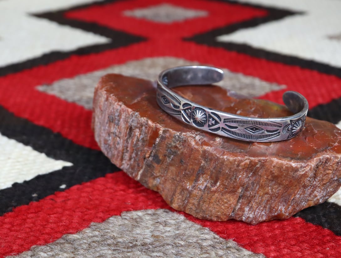 GARDEN OF THE GODS  卍 Stamped Ingot Coin Silver Cuff c.1925