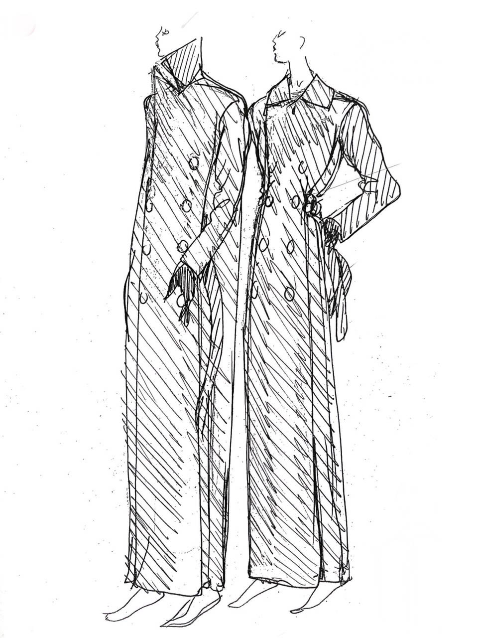 コートを着用しているモデル2人のデザイン画