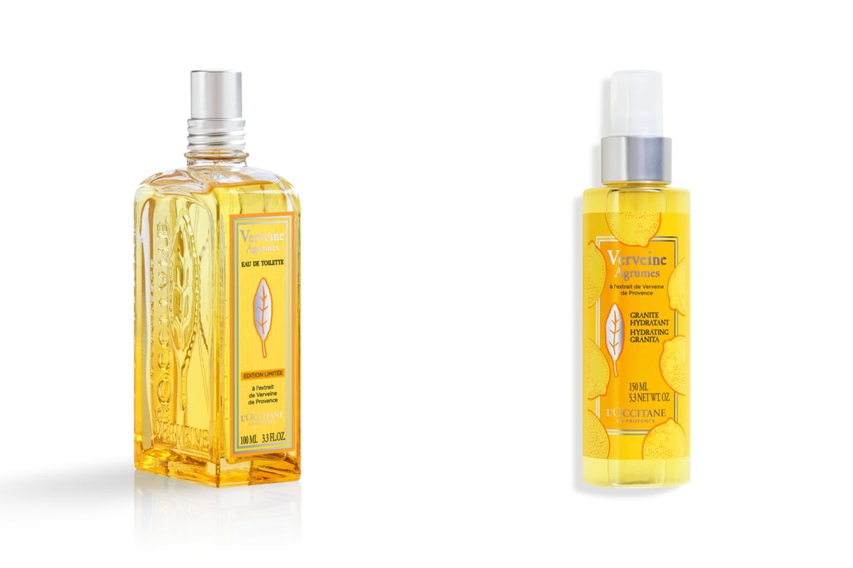 左に黄色の香水、右に黄色のスプレーボトルが並んでいる写真