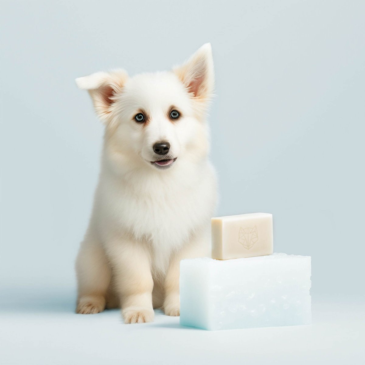 白い石鹸と白い犬