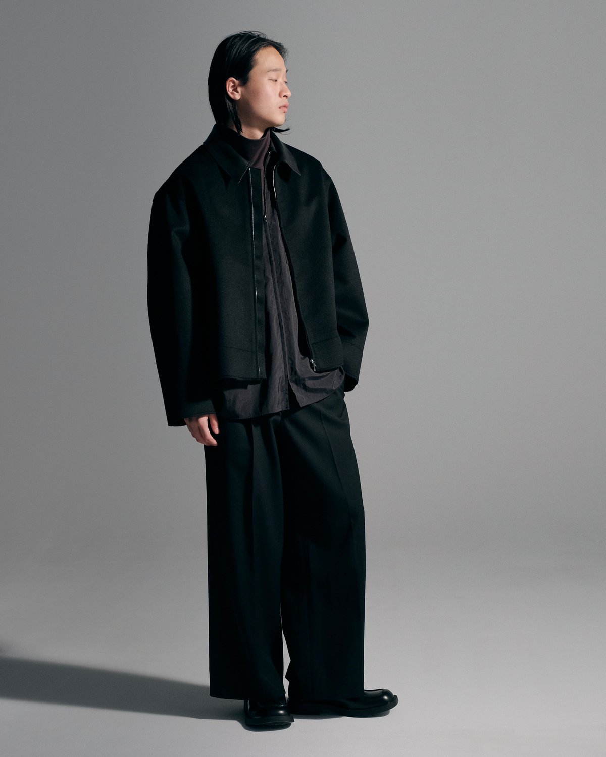 Cashmere Cut-off Drizzler Jacket 着用画像