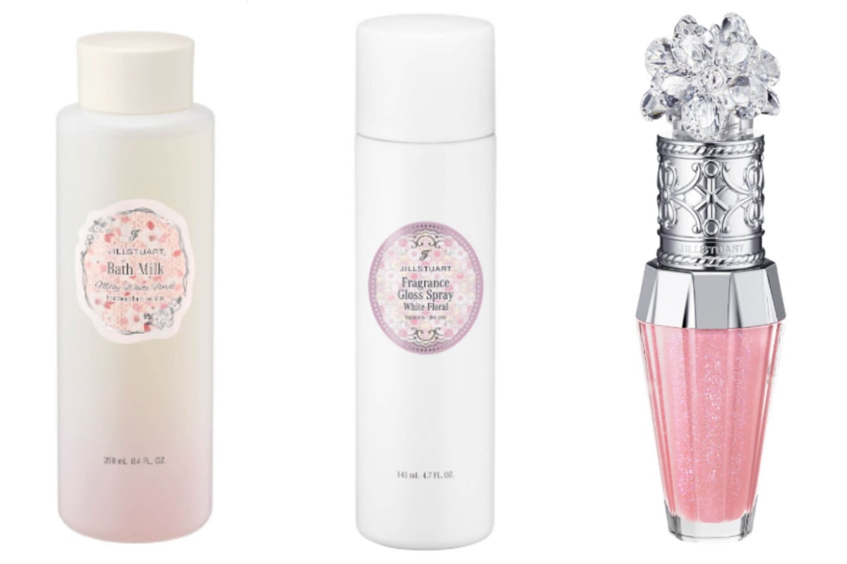 左からバスミルク、ヘアトリートメント、リッププランパー