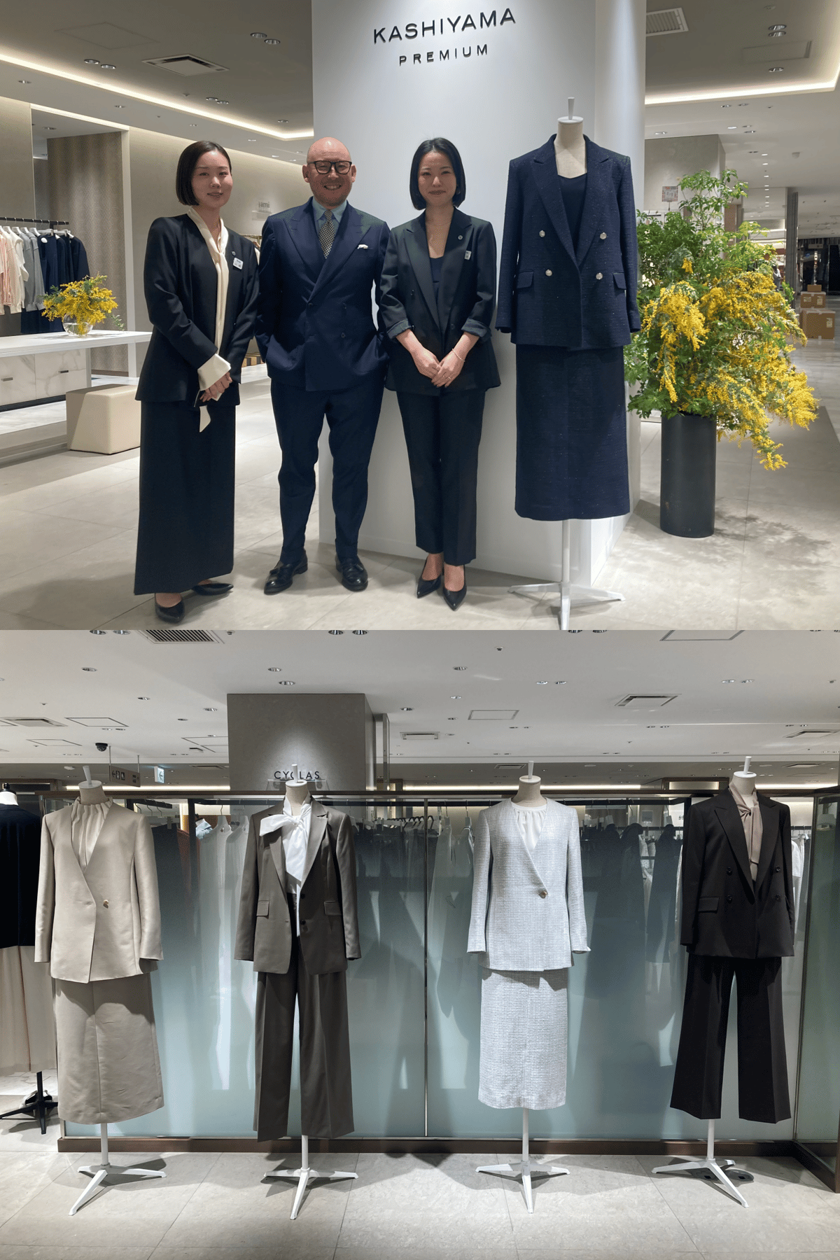 カシヤマと伊勢丹新宿店が協業した「カシヤマ プレミアム ウィメン」のスーツ