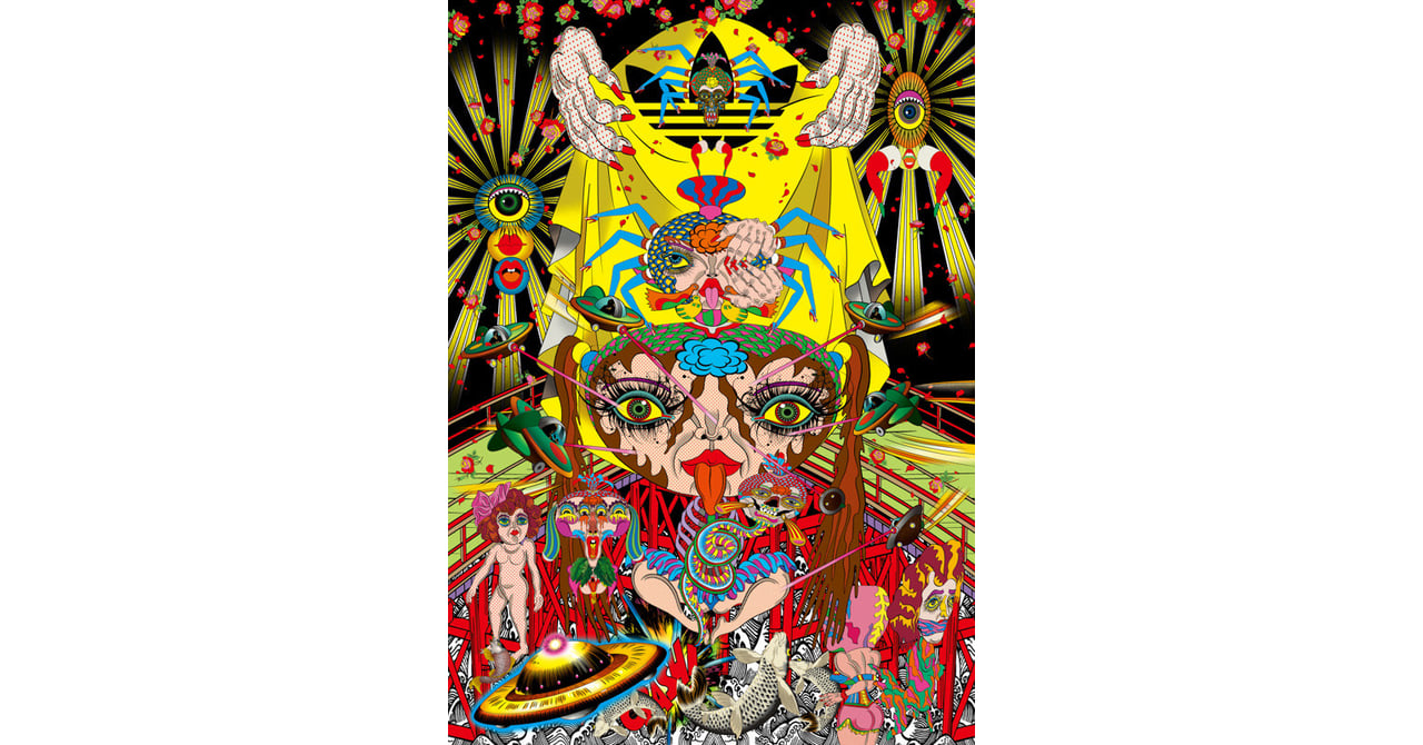 田名網敬一がアディダス オリジナルスとコラボした新作個展を 田名網敬一がアディダス オリジナルスとコラボした新作個展を