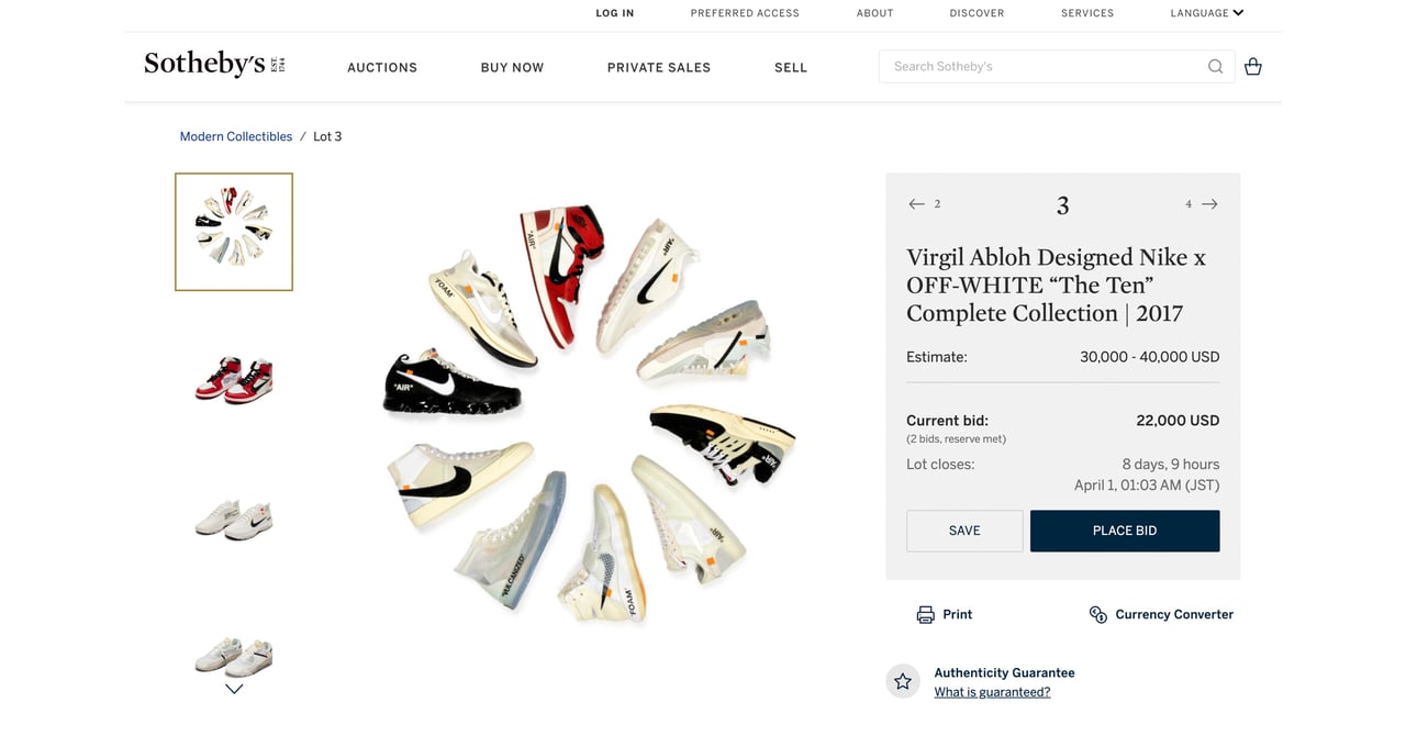 ナイキ×オフ-ホワイト「THE TEN」のコンプリートセットがオークション