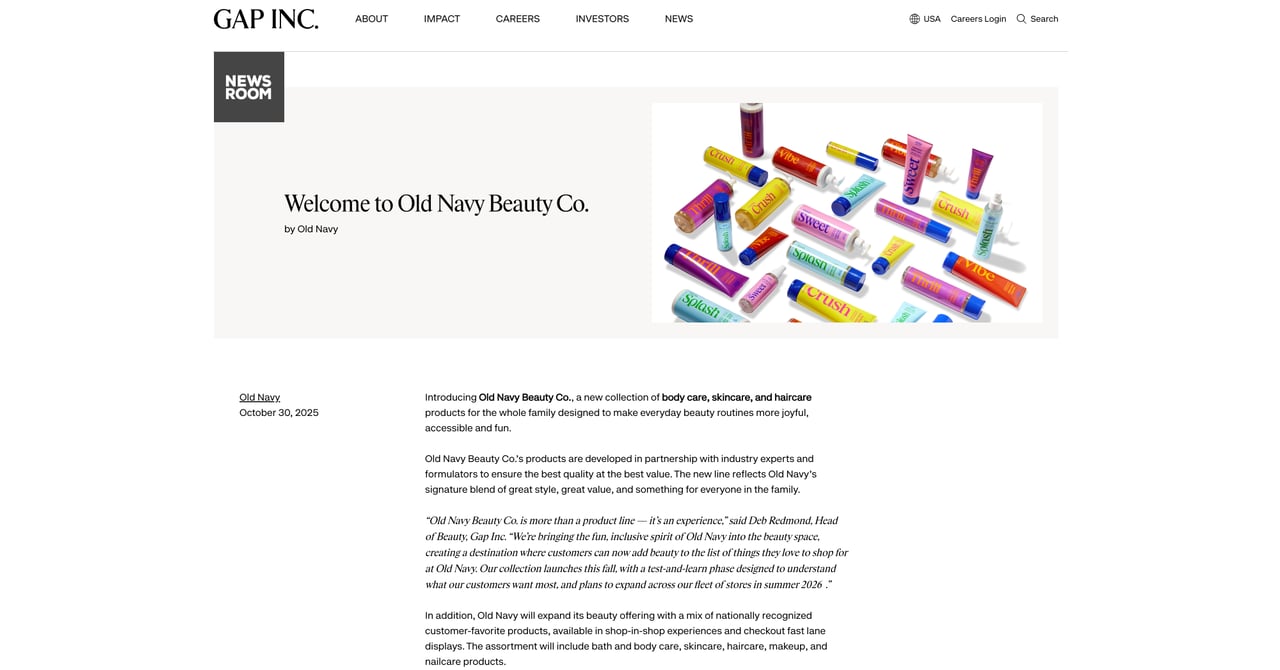 オールドネイビー」がビューティ事業に参入 新コレクション「Old Navy Beauty Co.」を始動