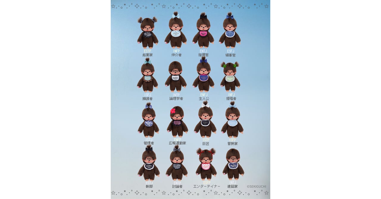 モンチッチをMBTIで表現 「16 TYPE MATE」がコラボグッズを発売