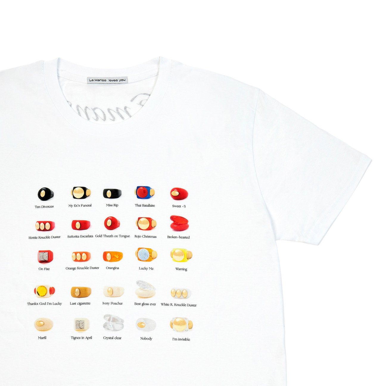 リングがプリントされたTシャツのクローズアップ