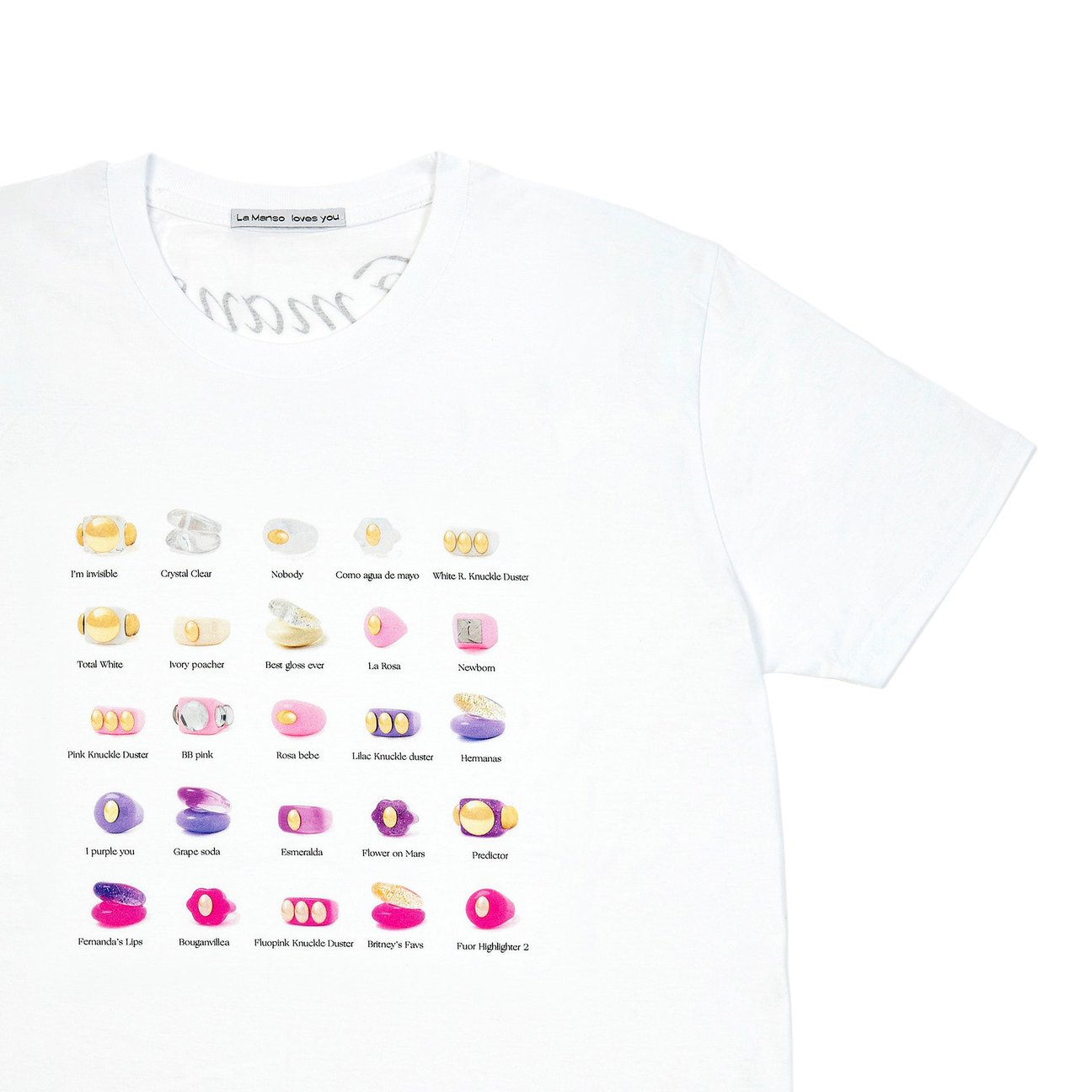 リングがプリントされたTシャツのクローズアップ