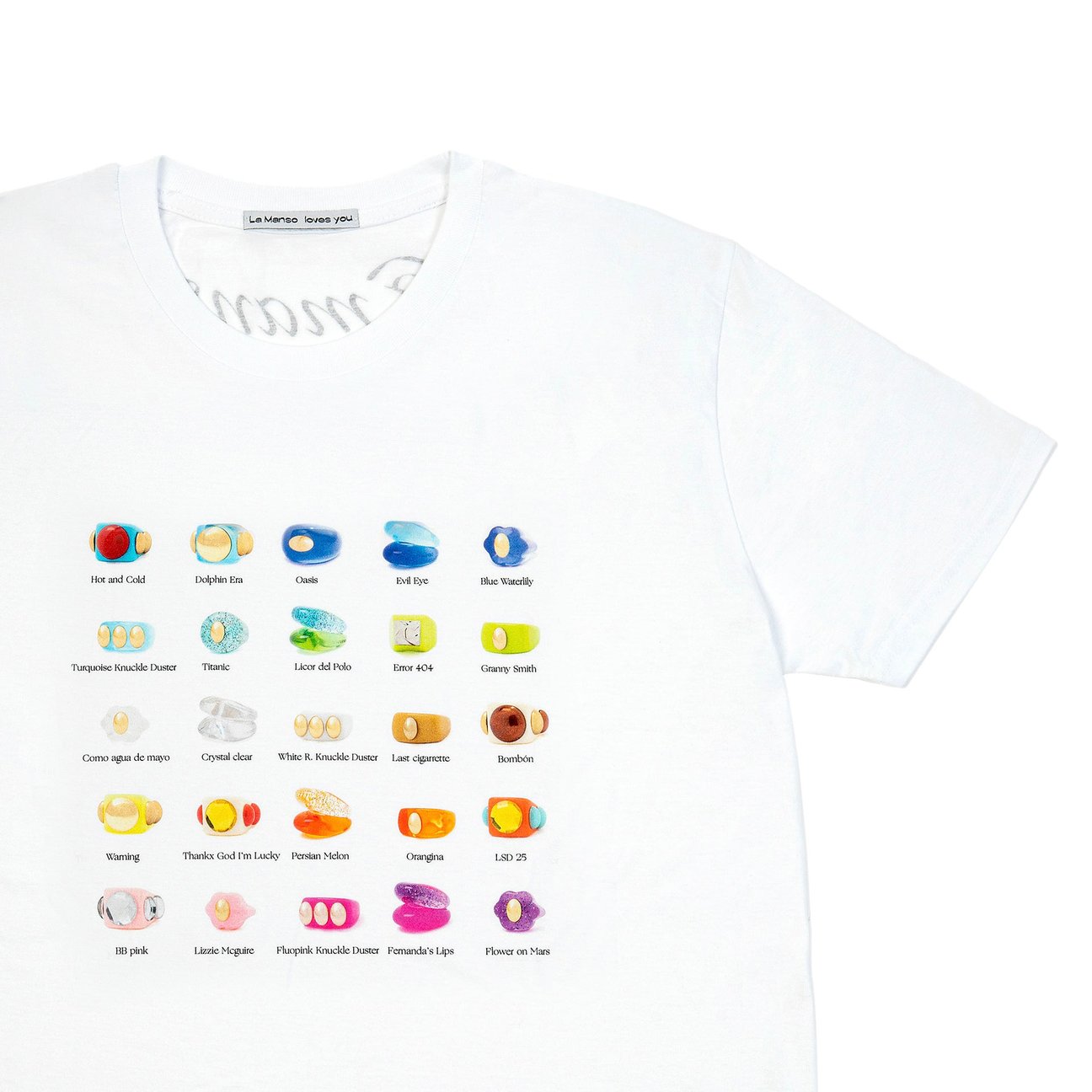 リングがプリントされたTシャツのクローズアップ