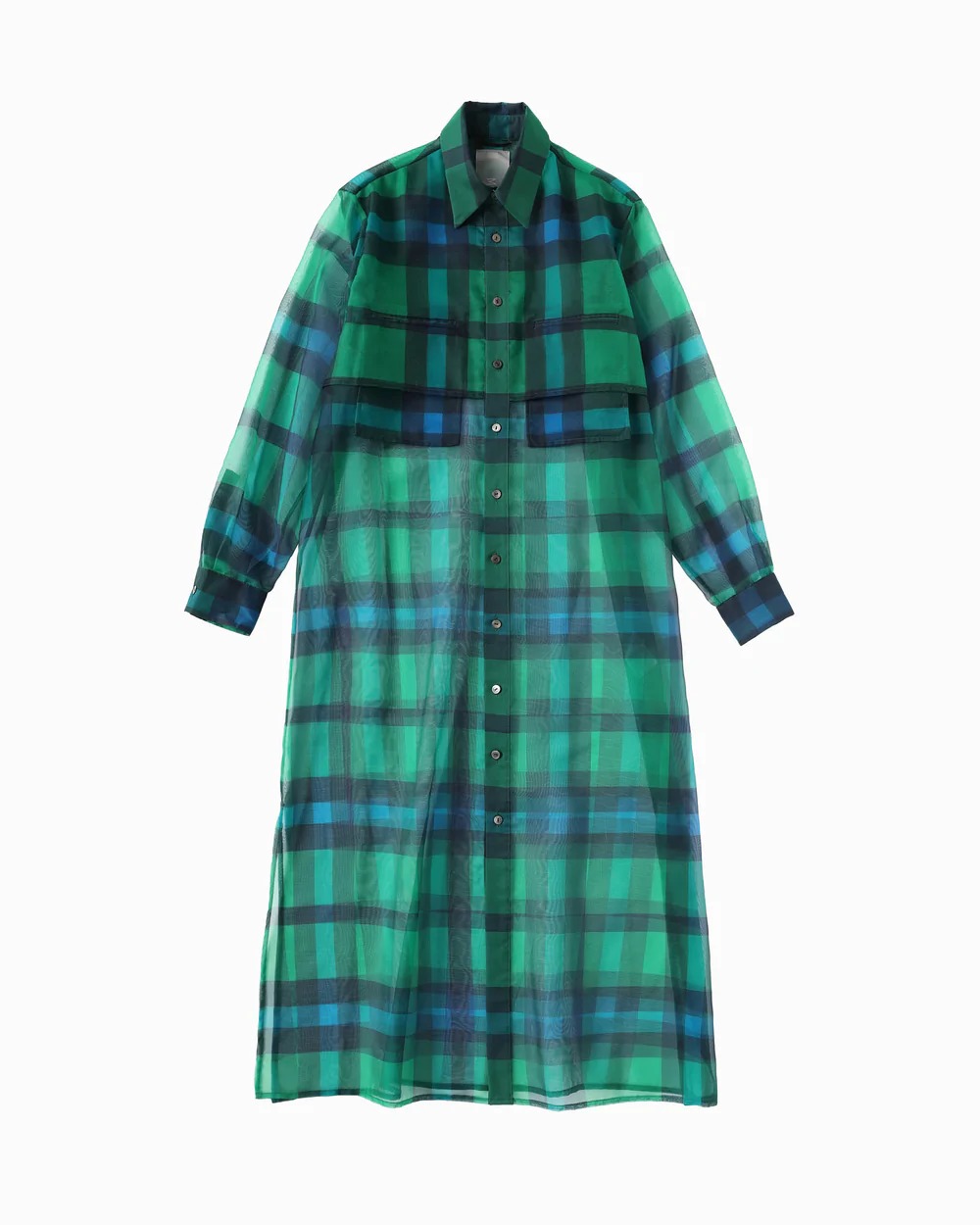 グリーンチェックのロングシアーシャツ