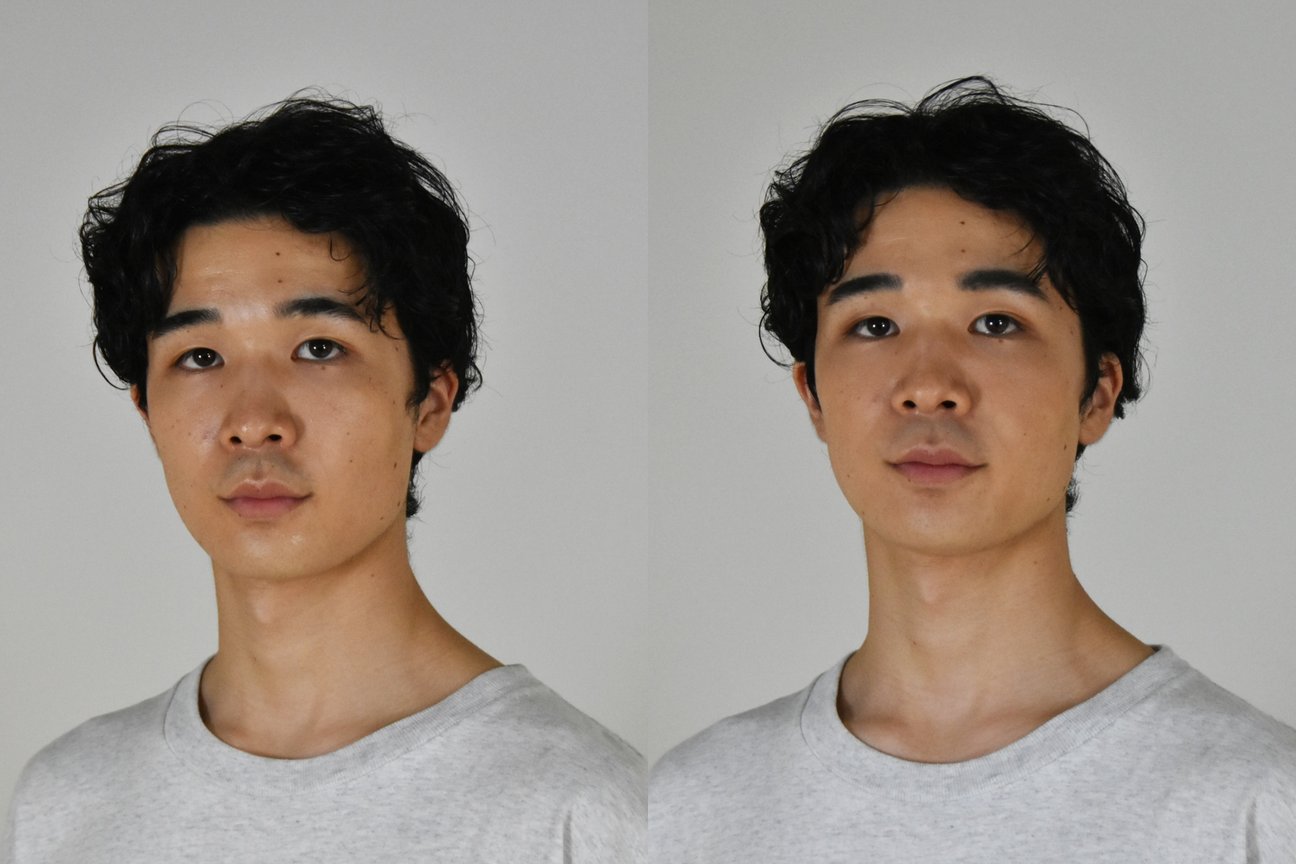 メイク前とメイク後の男性の比較写真