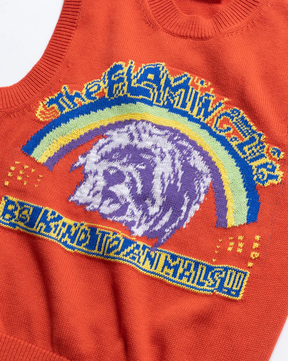 バンドTシャツのデザインが施されたニットベスト