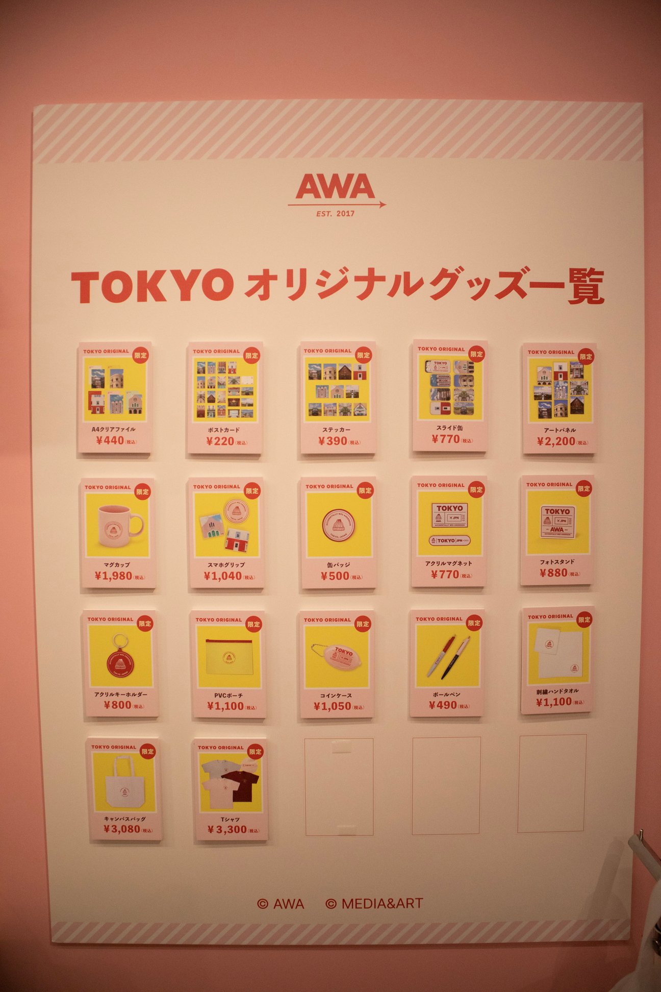 「ウェス・アンダーソンすぎる展覧会」で販売されるグッズの一覧表