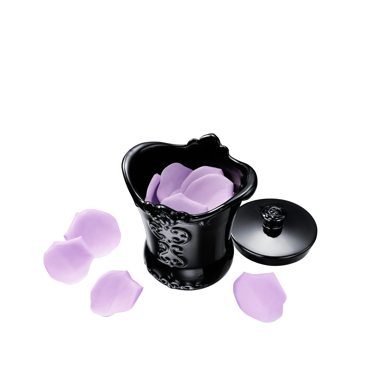 黒いポット式容器に入ったフェイスパウダー