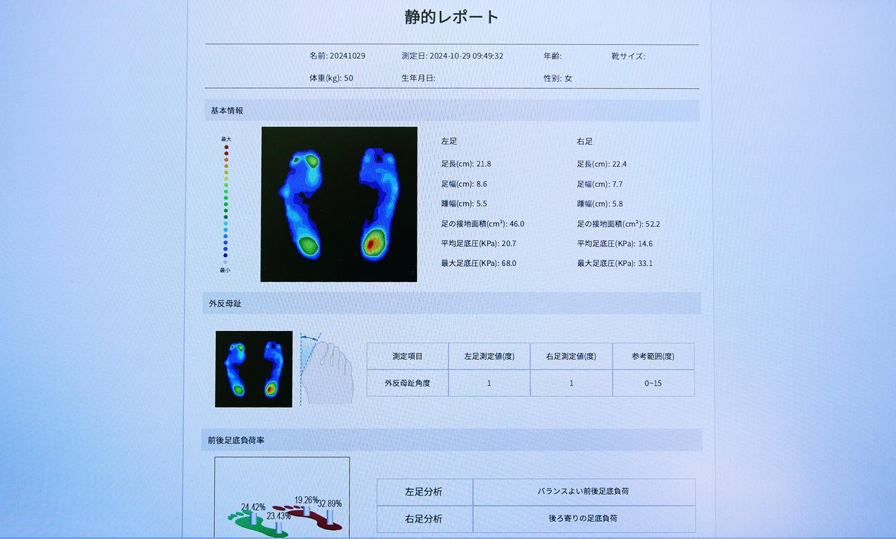 足圧の結果を示す画面
