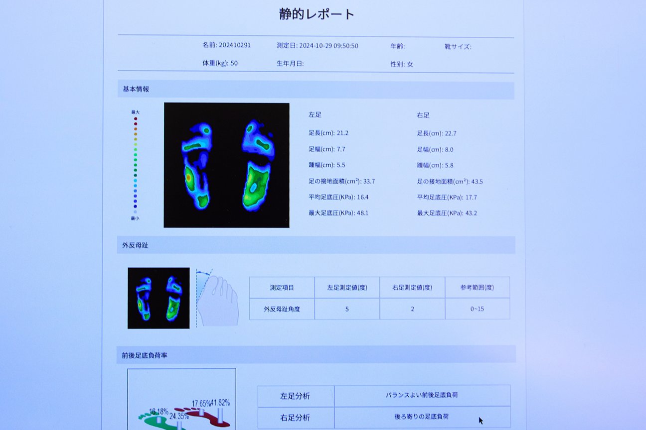 足圧の結果を示す画面