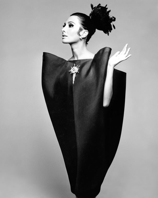 Alberta Tiburzi in 'envelope' dress by Cristóbal Balenciaga, Harper's Bazaar, June 1967 © Hiro 1967 Image by Victoria & Albert Museum