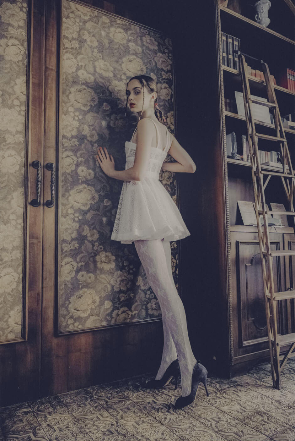 dress by GIOVANNI BEDIN, tights by LA PERLA, shoes stylist’s own