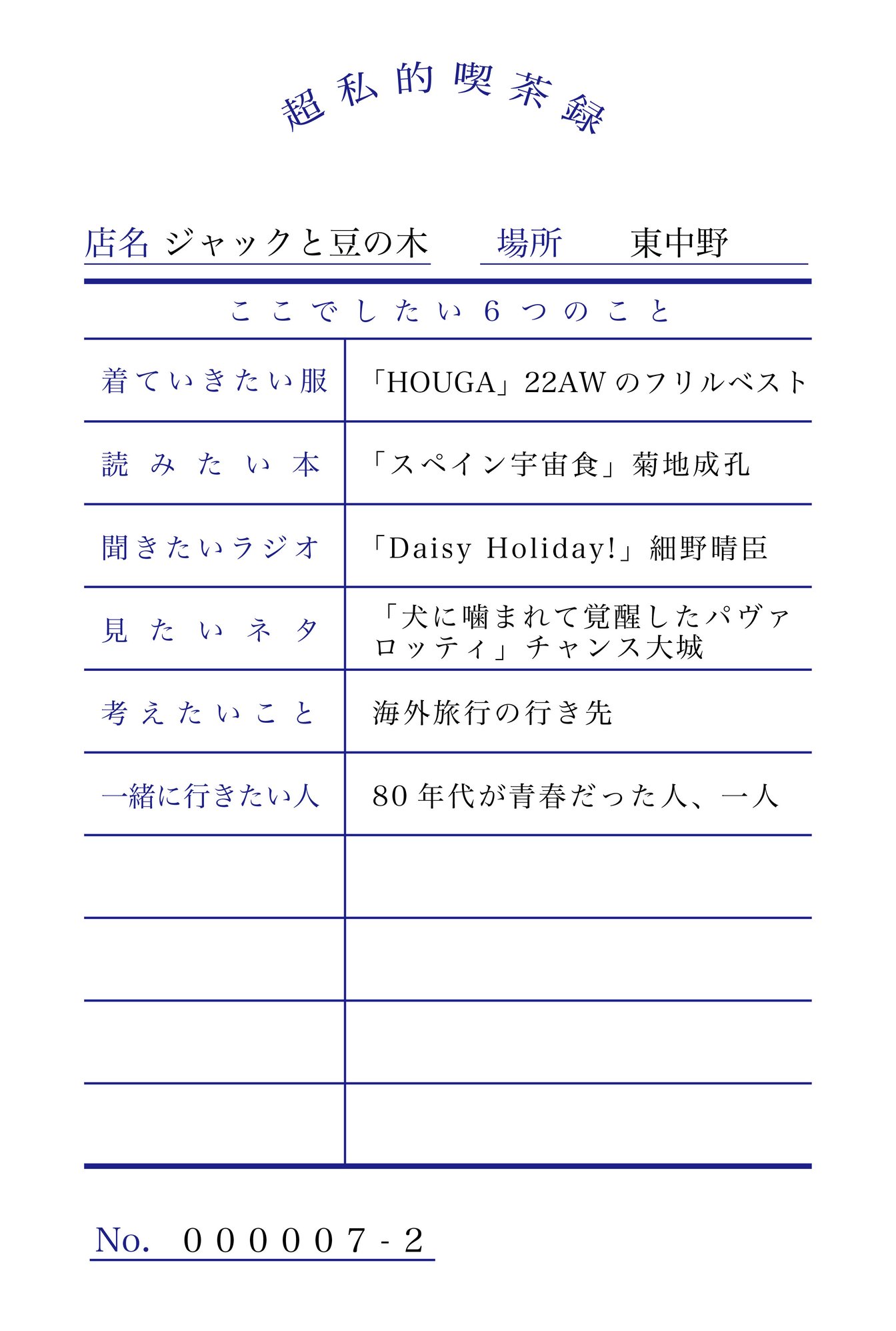 東中野の喫茶店「ジャックと豆の木」でやりたいこと