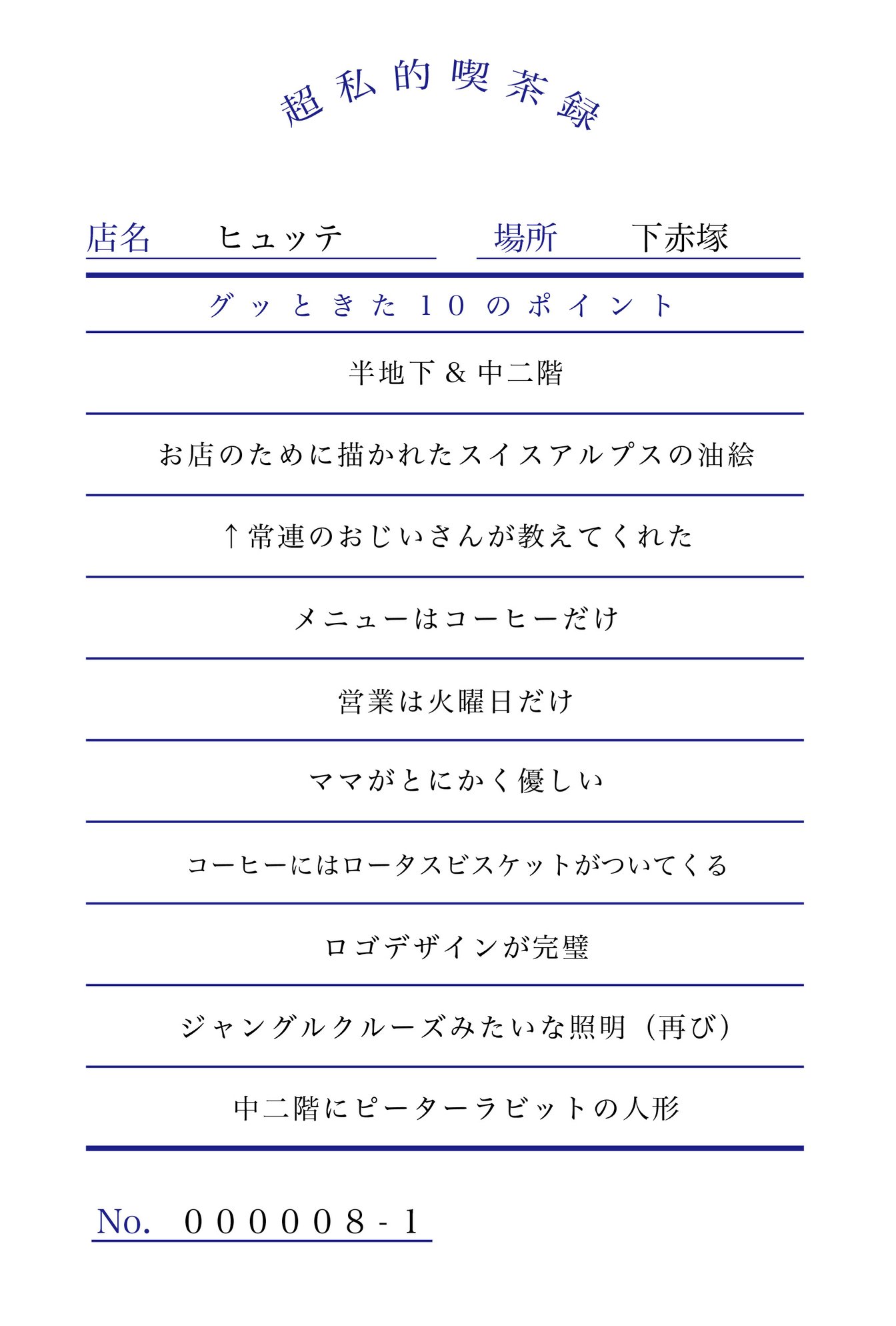 下赤塚の喫茶店「ヒュッテ」のポイント