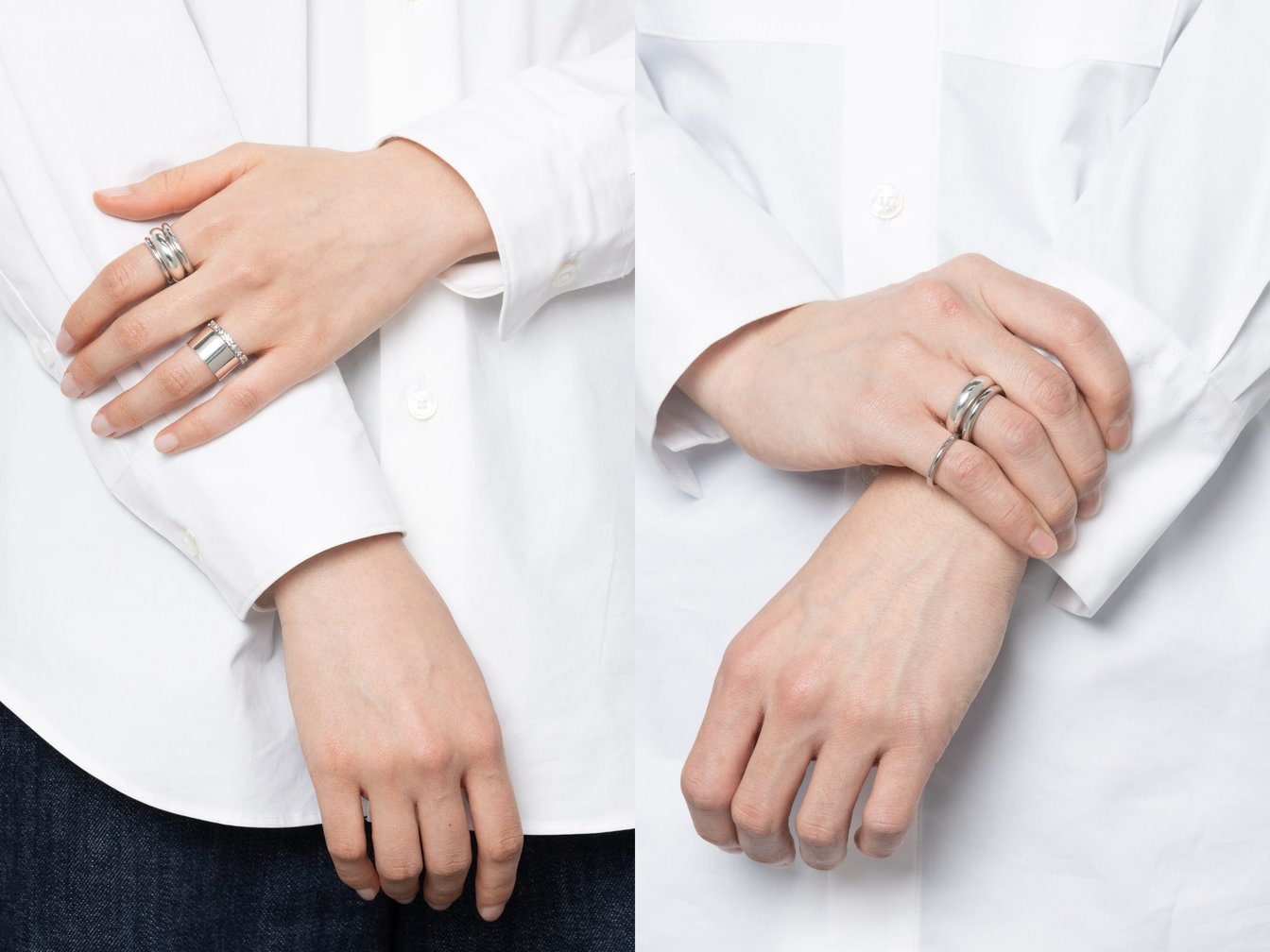 シルバージュエリーを身につけた女性モデル