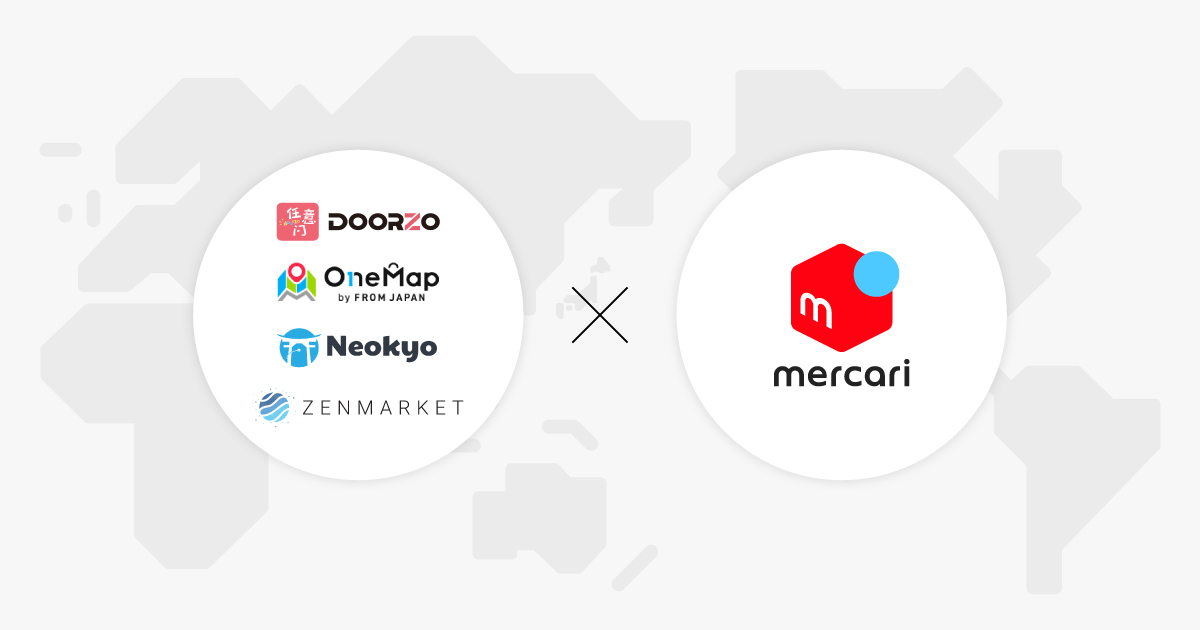 メルカリのロゴとメルカリと業務提携する4社のロゴ