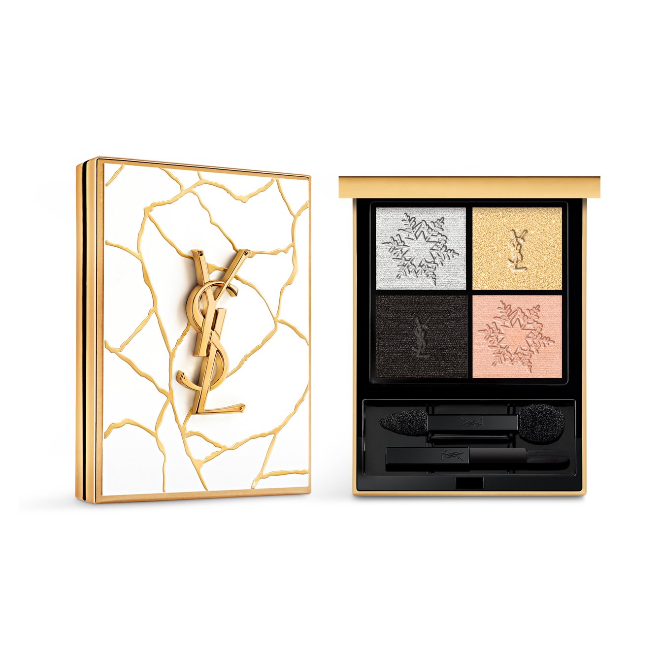 シルバー、ゴールド、ピンク、ブラックパールの4色入りアイシャドウパレット