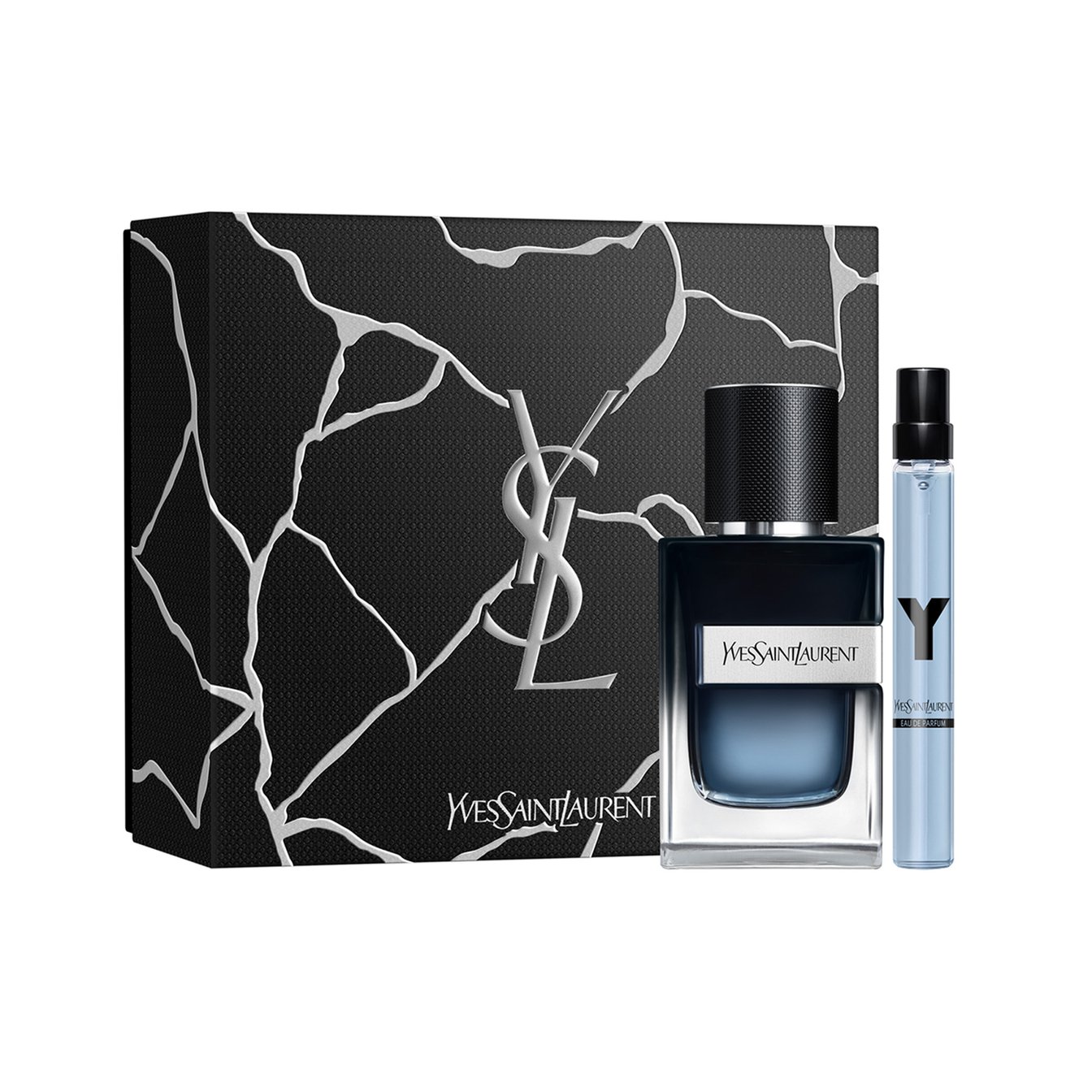 ブラックのギフトボックスに2つのメンズフレグランスが並ぶ写真