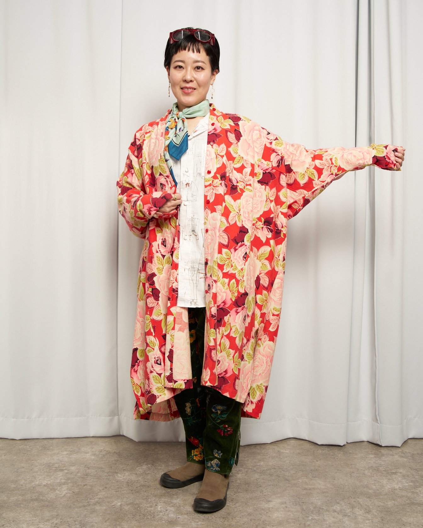 KENZO PARIS 1980's 花柄ドルマンスリーブロングシャツ