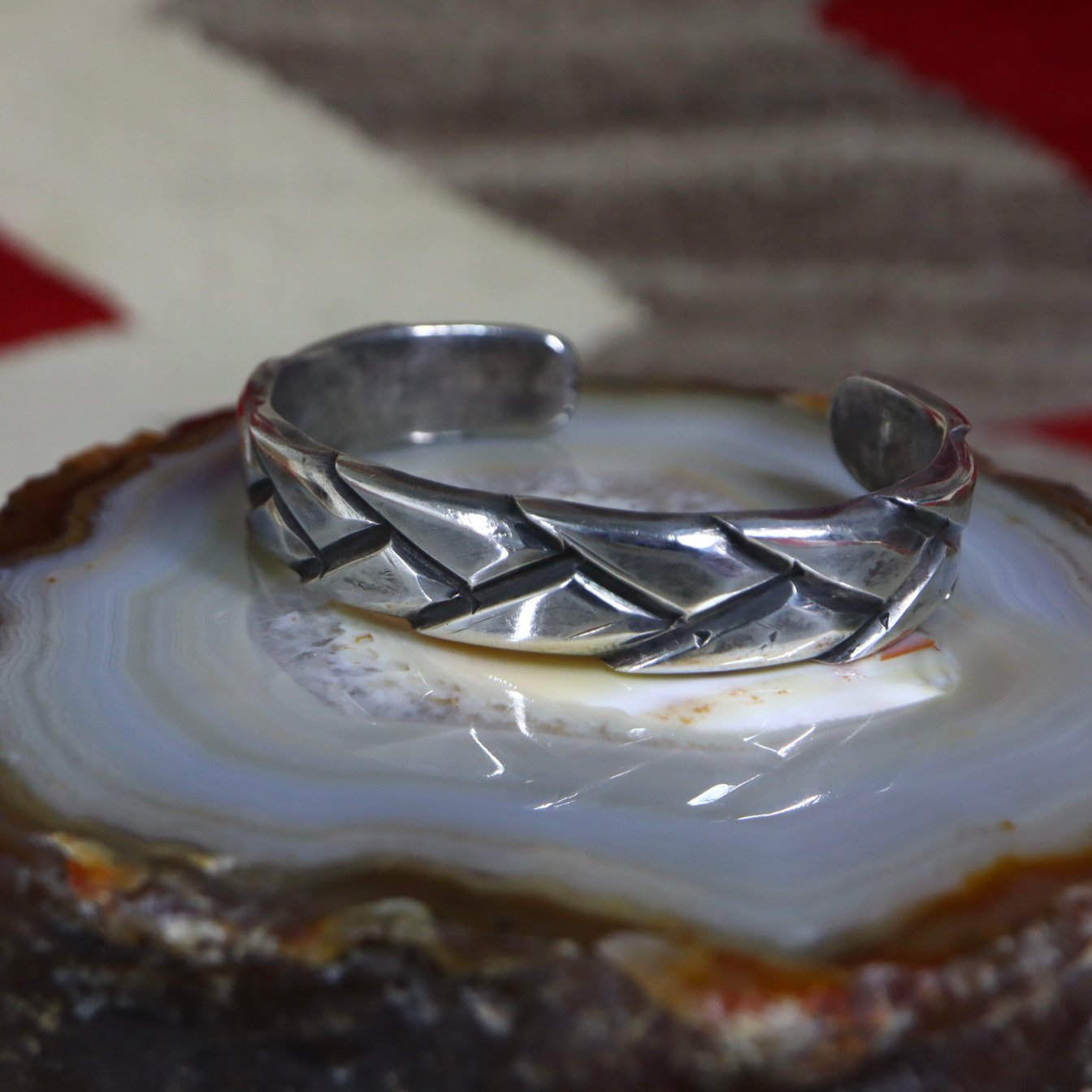 Antique Navajo Basket Stamped Ingot Silver Cuff c.1930~