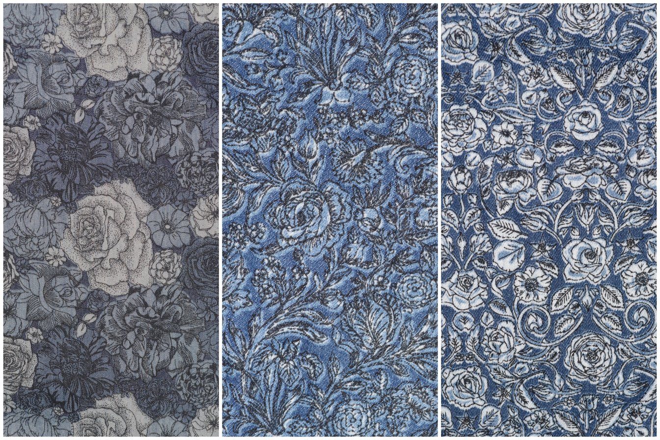 山陽染工とリバティの3柄のコラボデニム生地