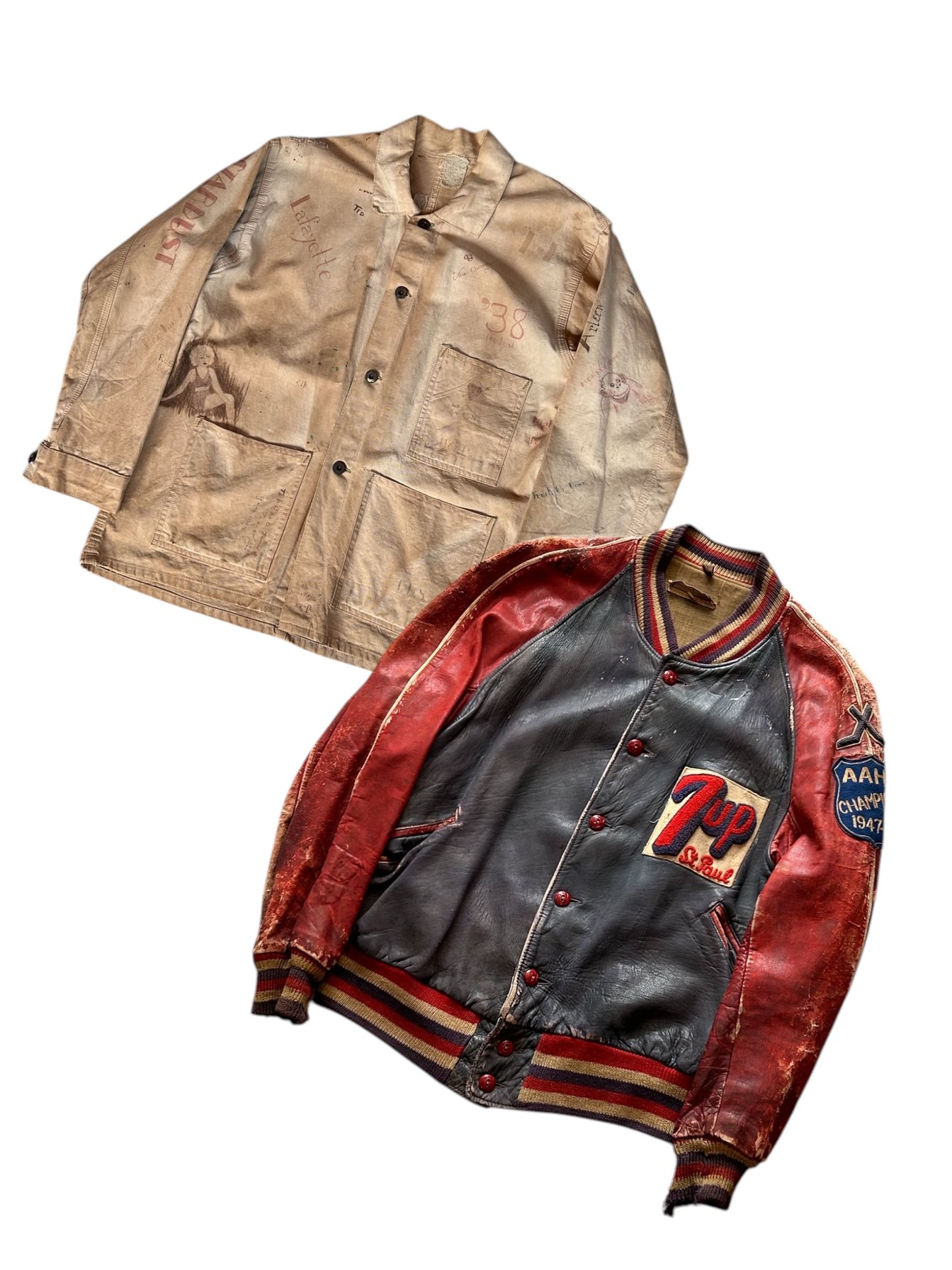 1947s Lowe&Campbell "7up" nubuck leather button sadium jacket/1938s Memorial Chore Coat