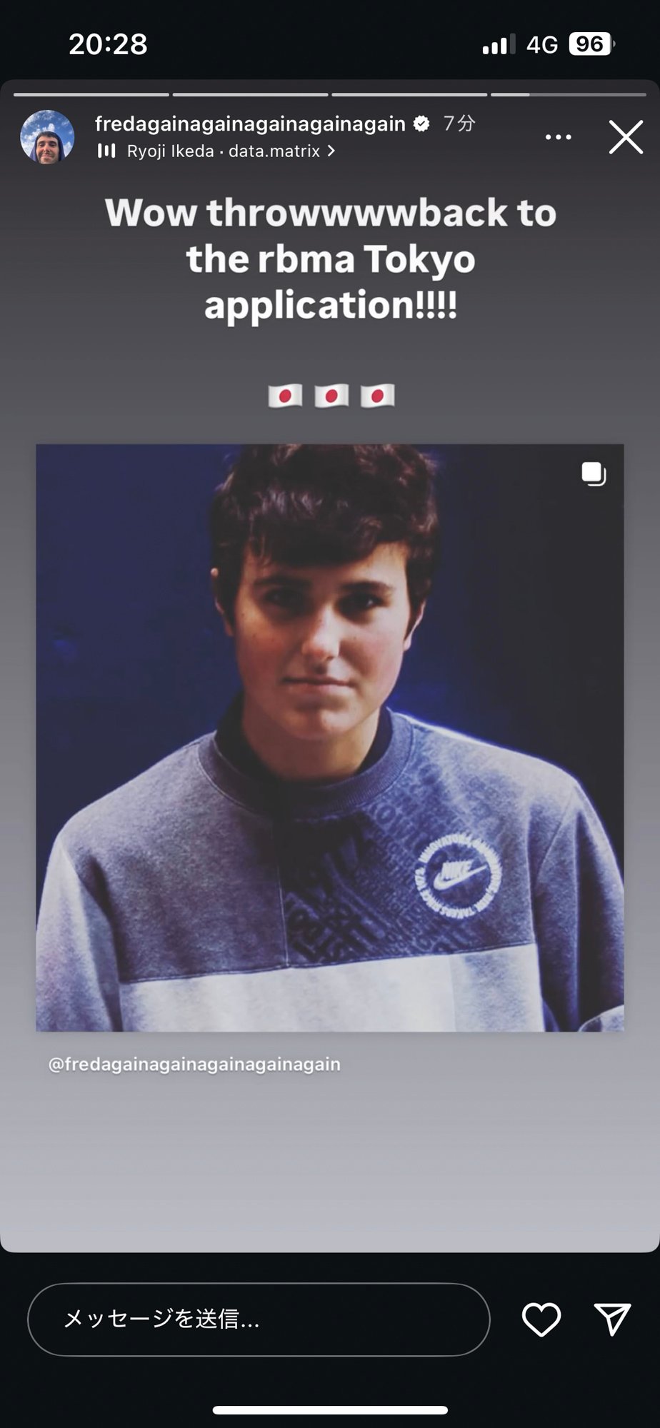 フレッド・アゲインによるインスタグラムの投稿のキャプチャ