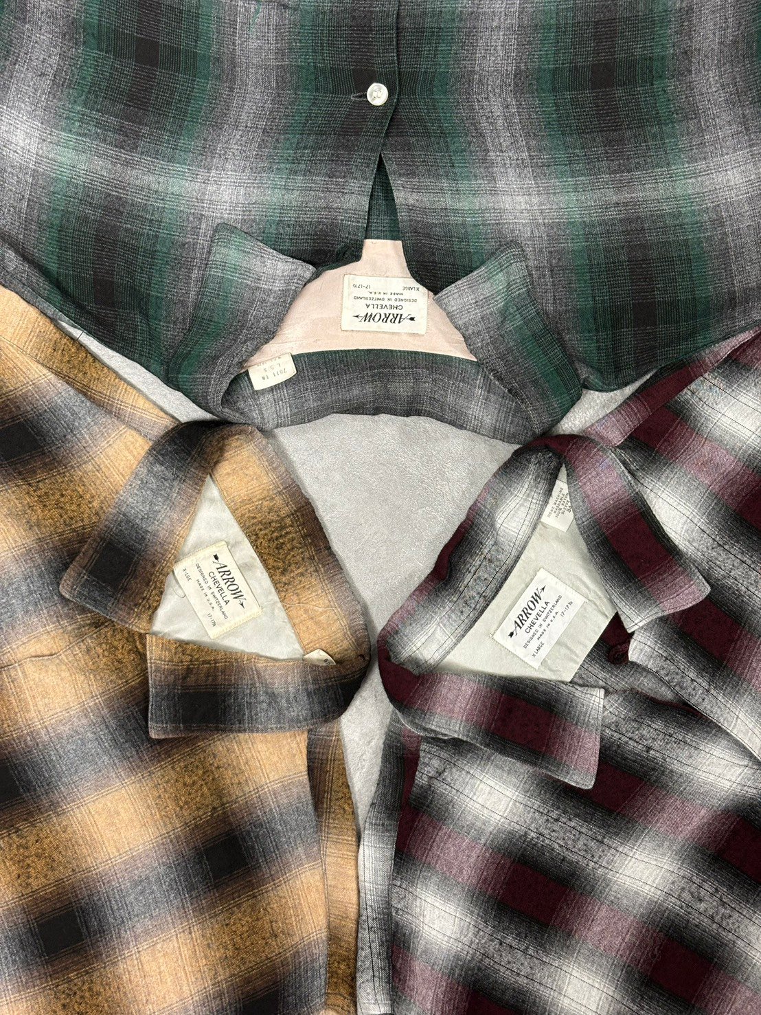 60S ARROW OMBRE PLAID RAYON SHIRT "SIZE XL"