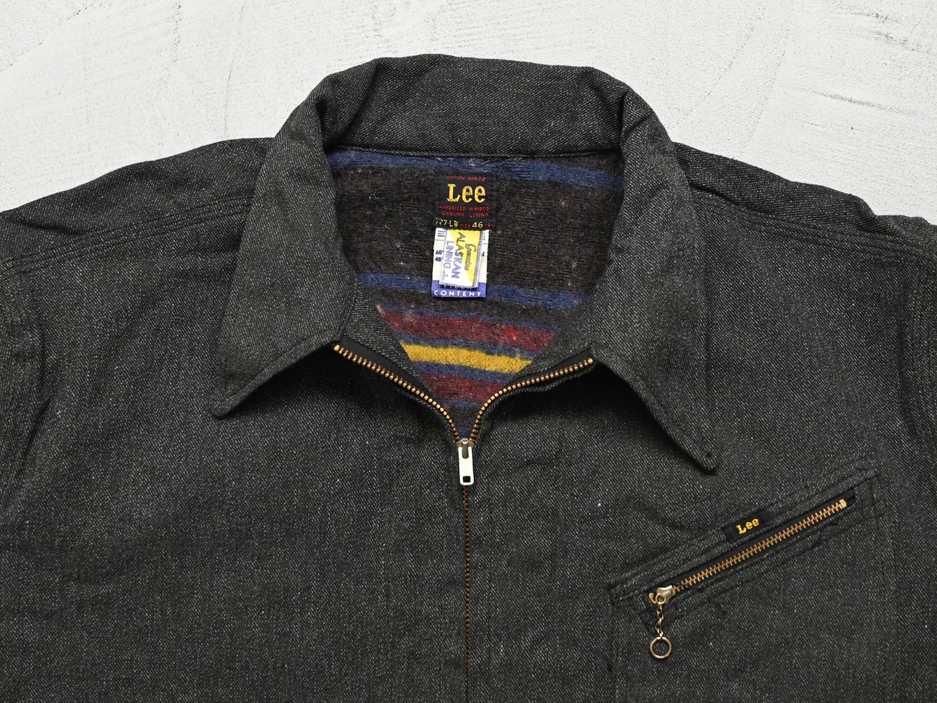 1950'S LEE 727-LB BLACK COVERT WORK JACKET WITH BLANKET LINING