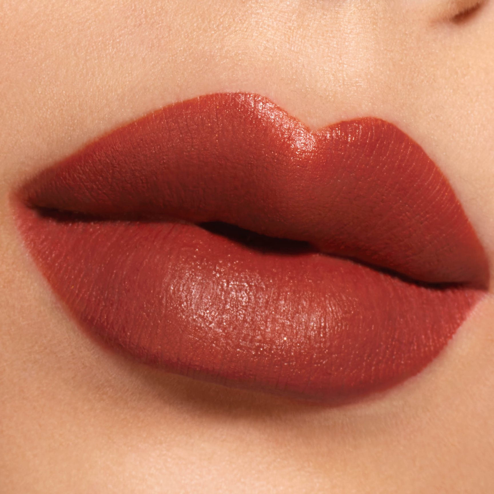 ブラウン系リップを塗った唇