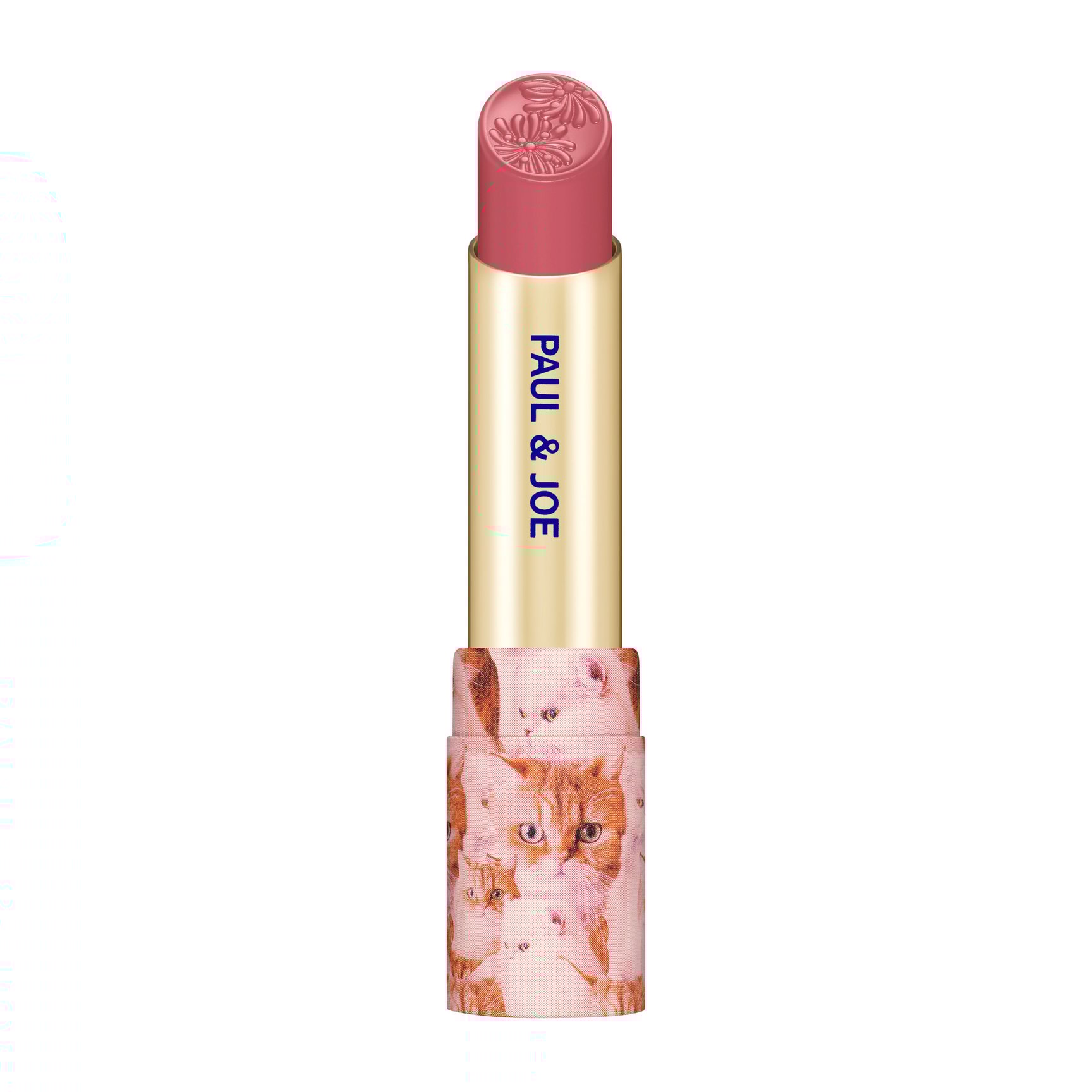 蓋のない花柄のケースに入ったリップスティック