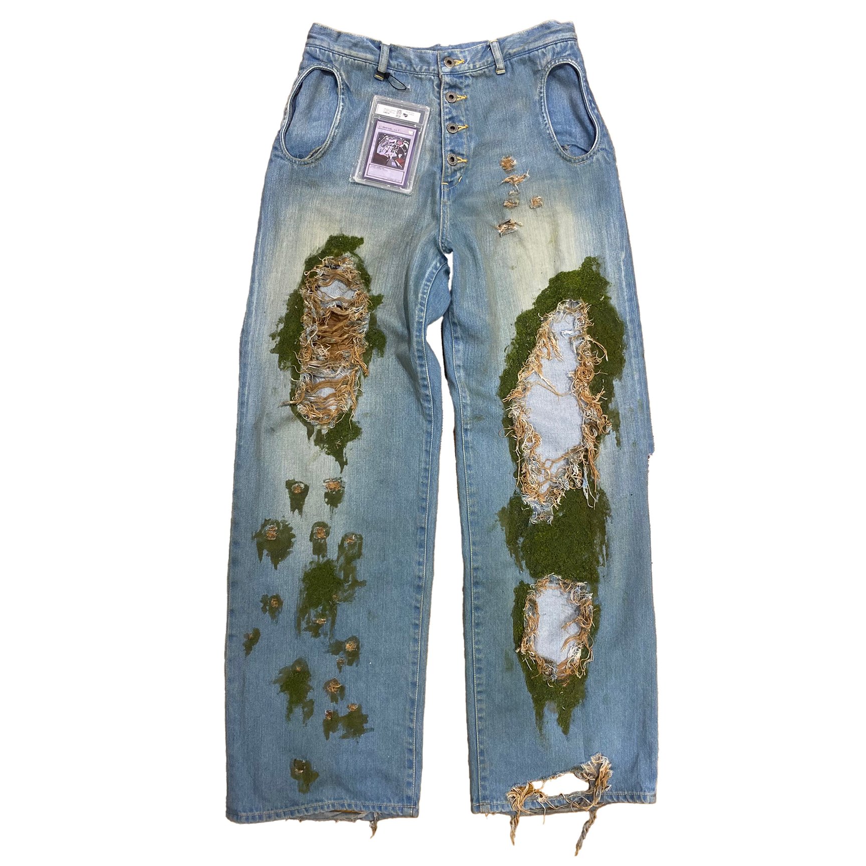 苔をあしらったジーンズ
