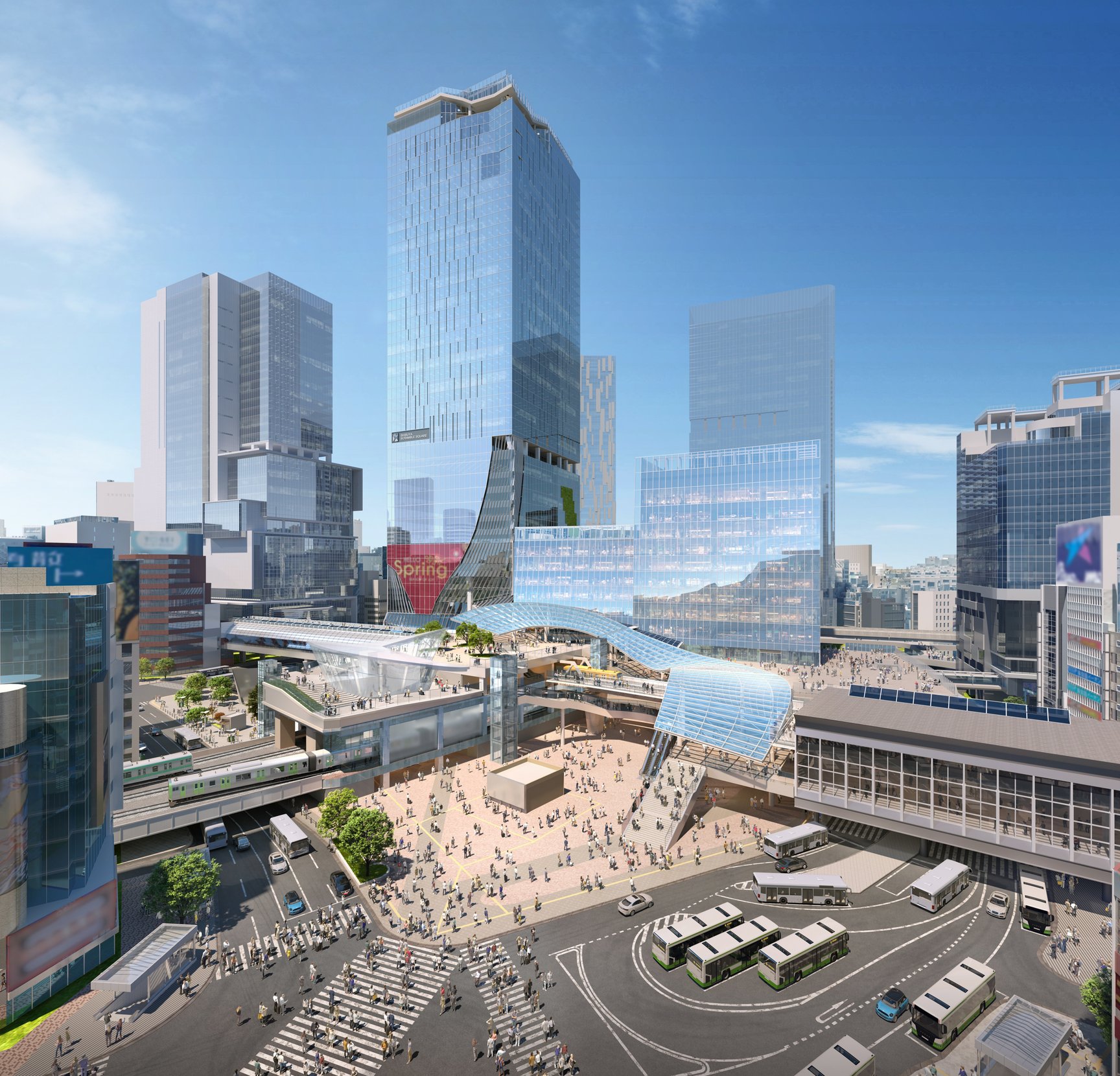 渋谷スクランブルスクエア スクランブル交差点方面からの視点