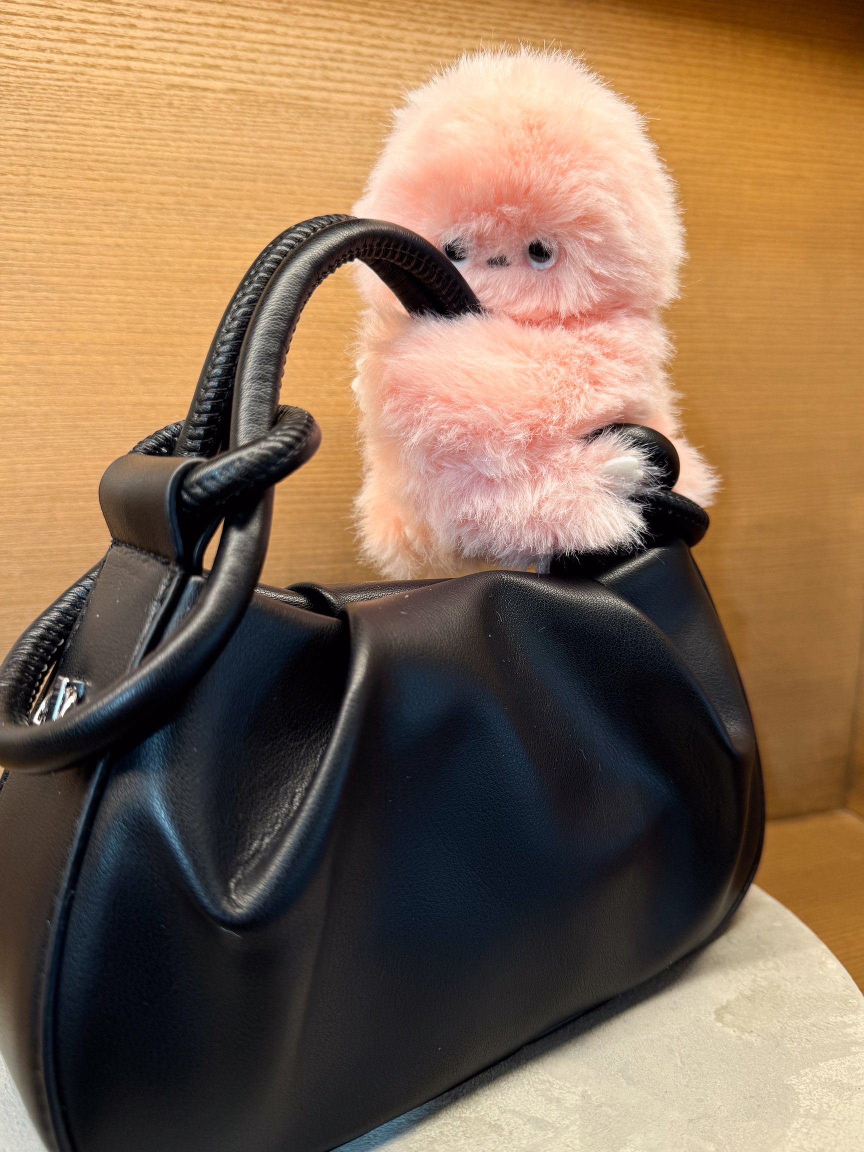 バッグに抱きつくみるみ